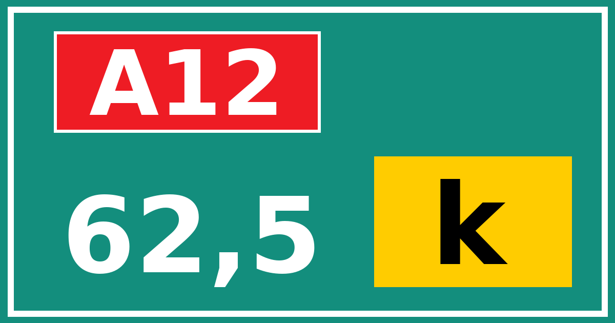 Hectometerbord A12 62,5 letter k