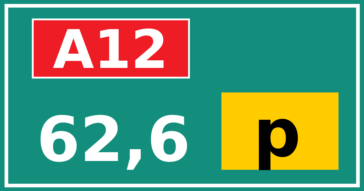 Hectometerbord A12 62,6 letter p
