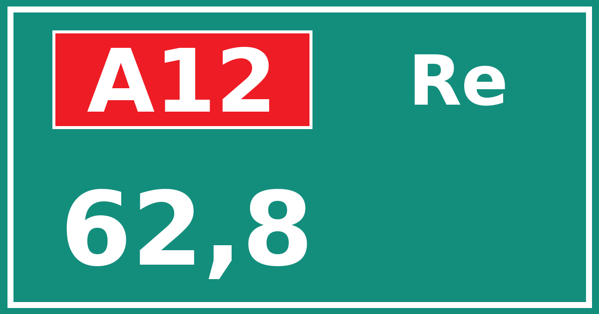 Hectometerbord A12 62,8 zijde Re