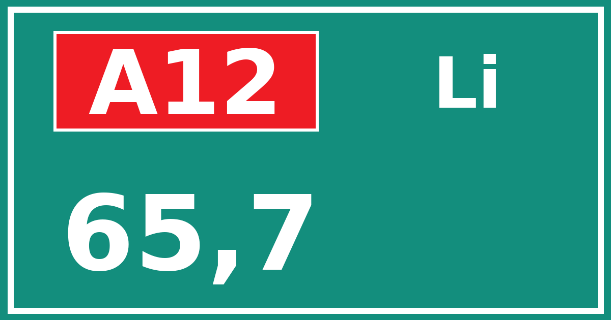 Hectometerbord A12 65,7 zijde Li