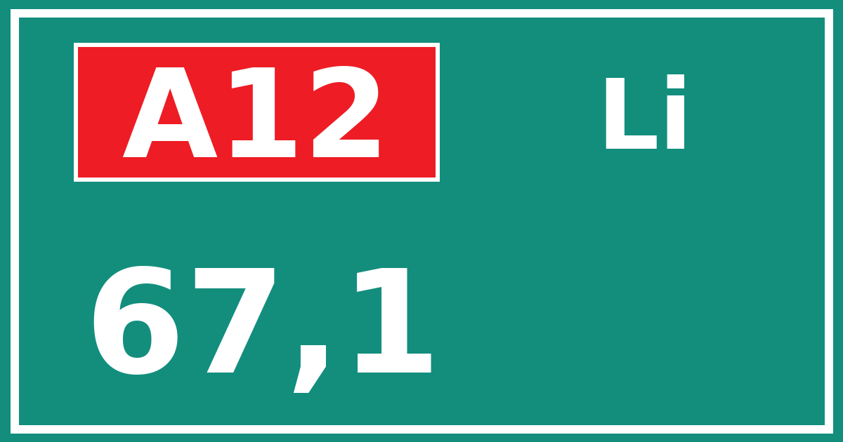Hectometerbord A12 67,1 zijde Li