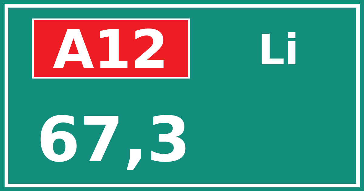 Hectometerbord A12 67,3 zijde Li