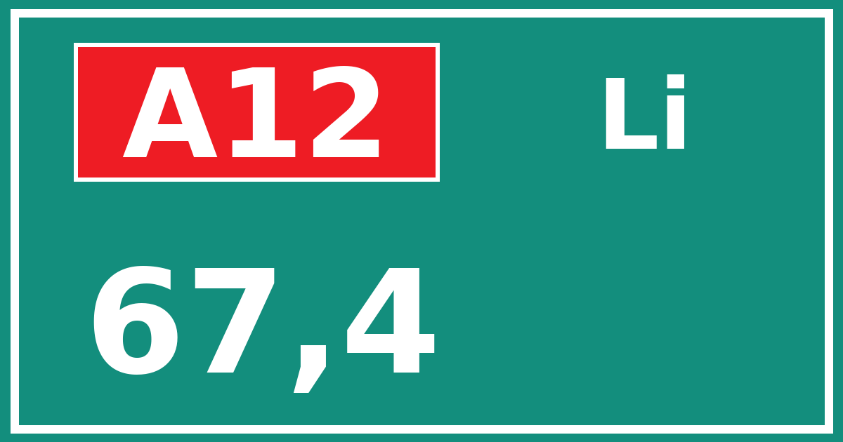 Hectometerbord A12 67,4 zijde Li