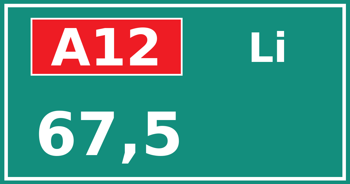 Hectometerbord A12 67,5 zijde Li