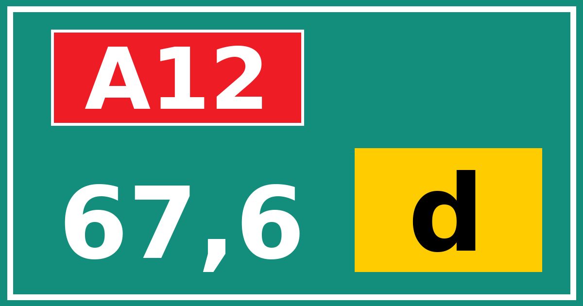 Hectometerbord A12 67,6 letter d