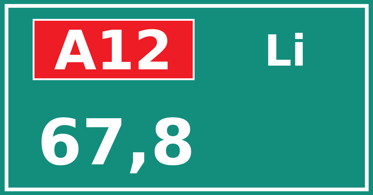 Hectometerbord A12 67,8 zijde Li