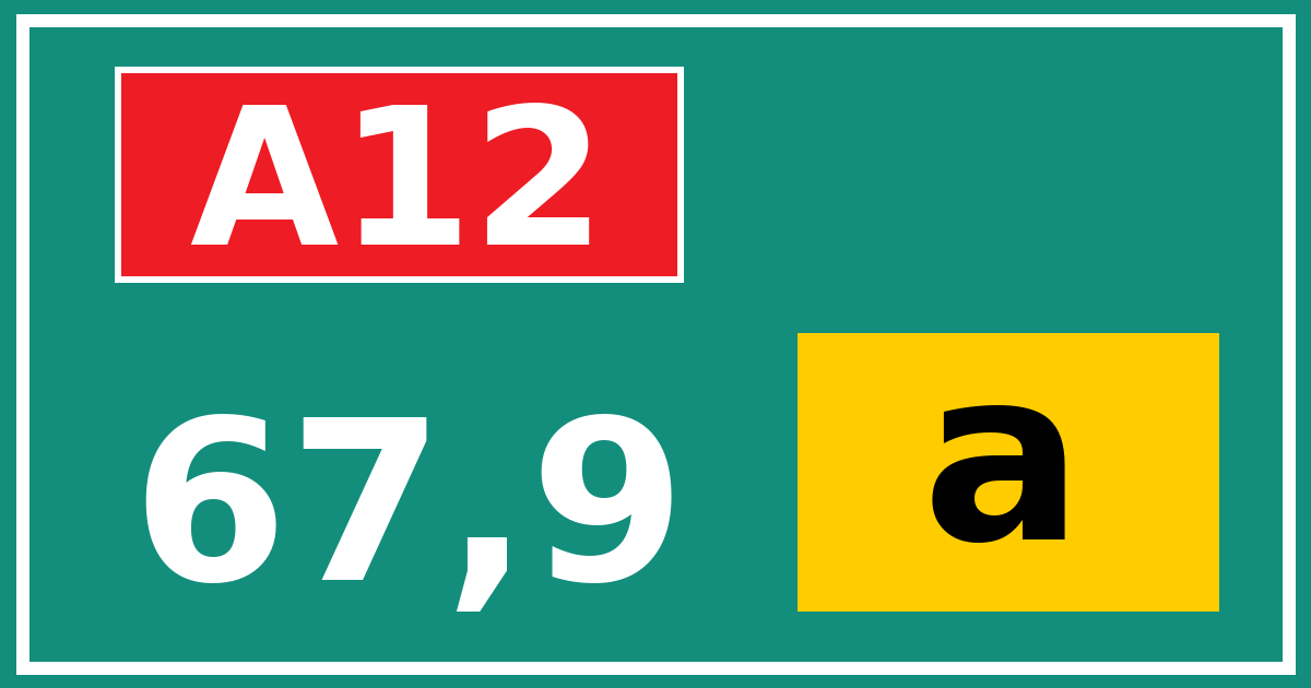 Hectometerbord A12 67,9 letter a