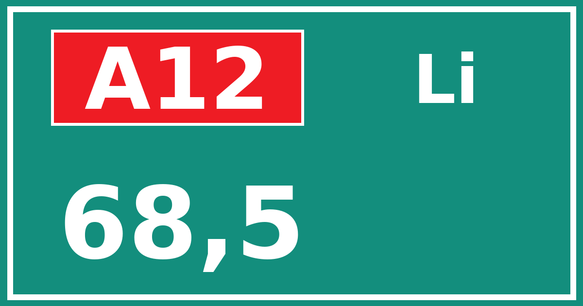 Hectometerbord A12 68,5 zijde Li
