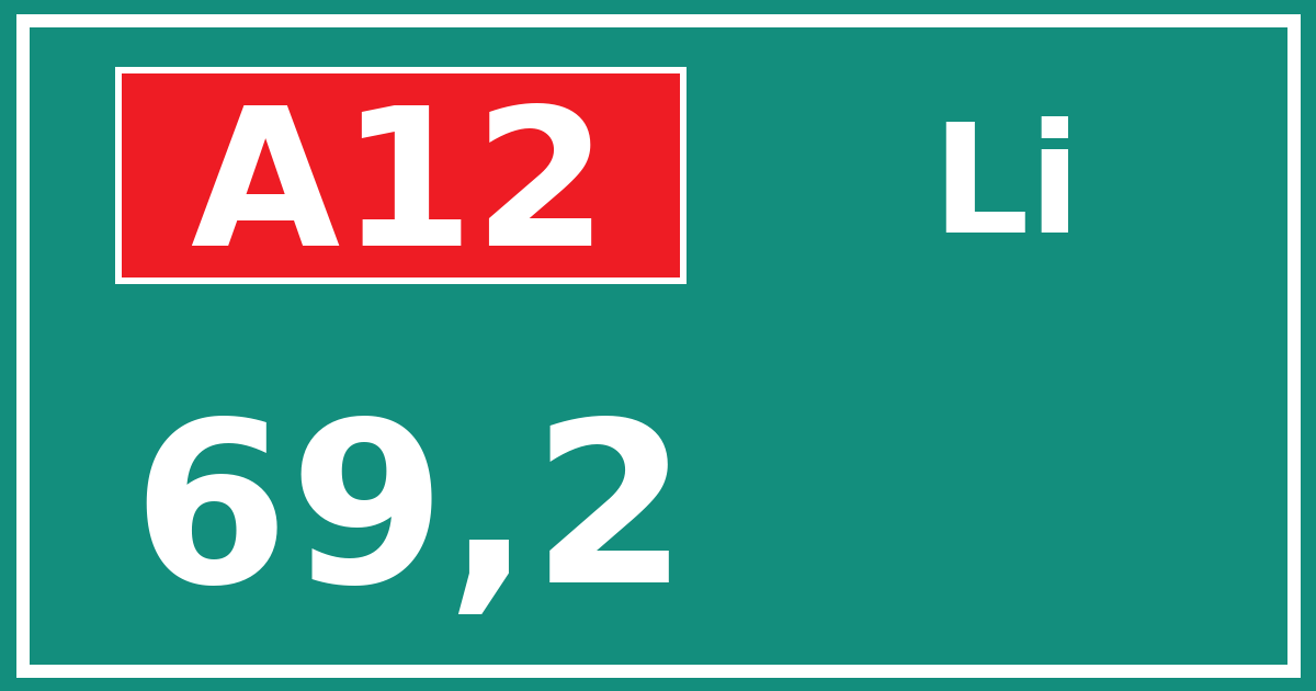Hectometerbord A12 69,2 zijde Li