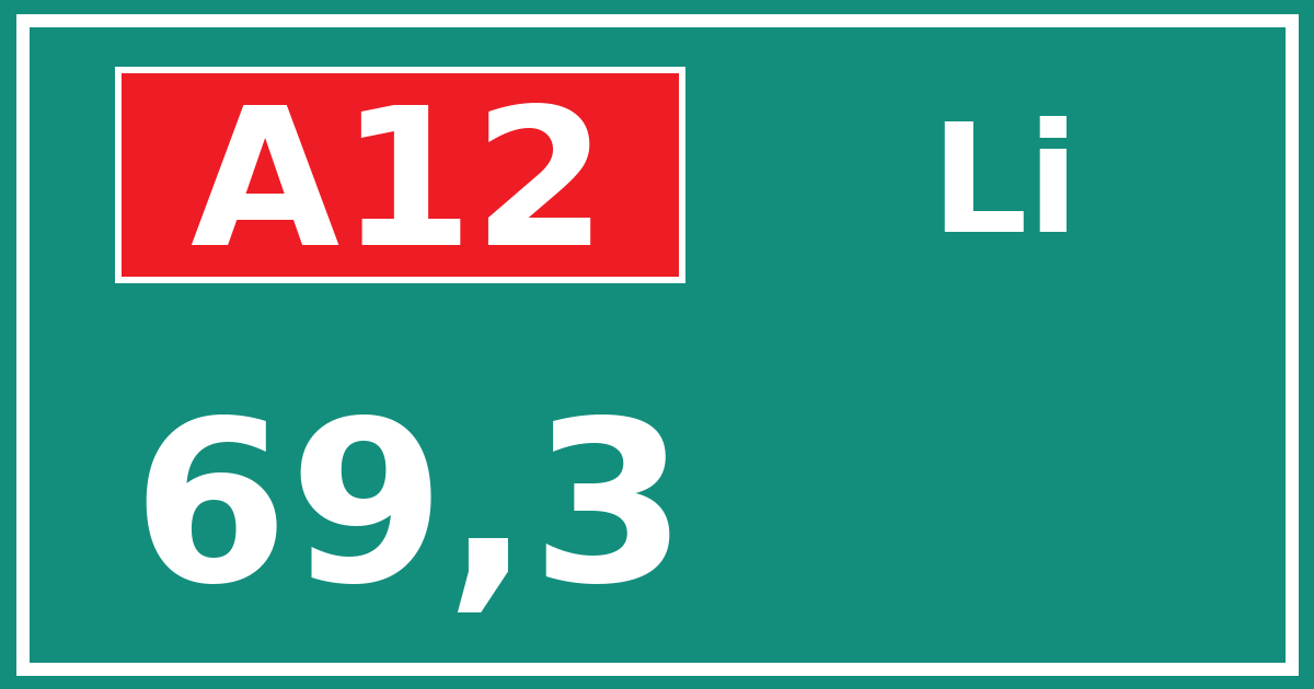 Hectometerbord A12 69,3 zijde Li