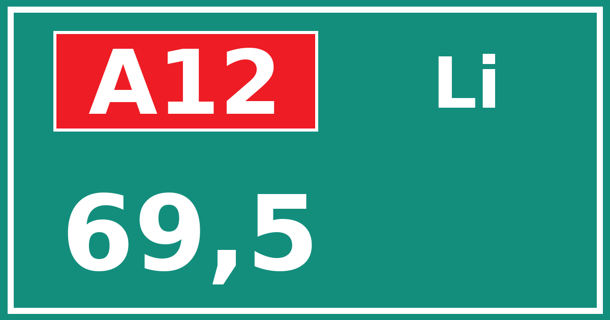 Hectometerbord A12 69,5 zijde Li