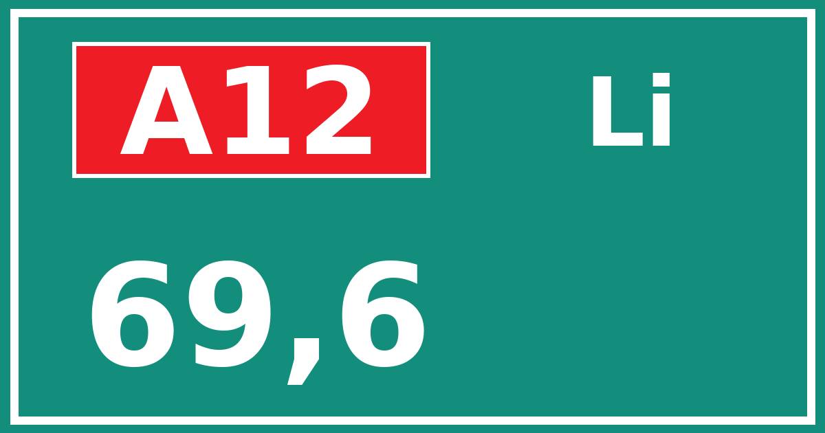 Hectometerbord A12 69,6 zijde Li