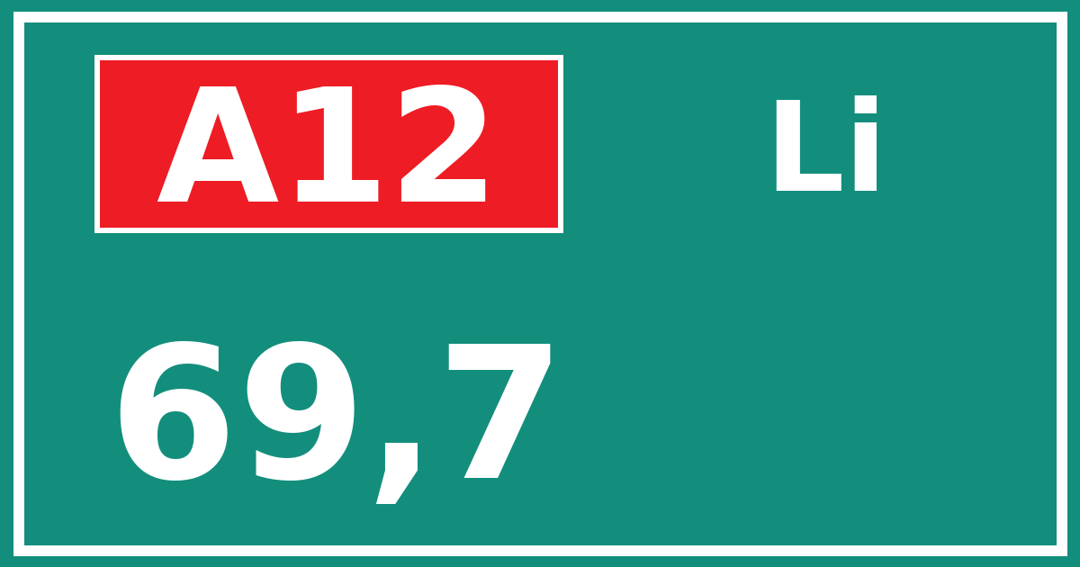 Hectometerbord A12 69,7 zijde Li