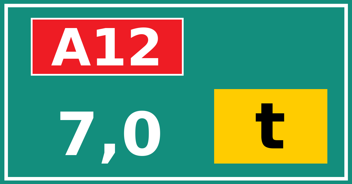 Hectometerbord A12 7,0 letter t