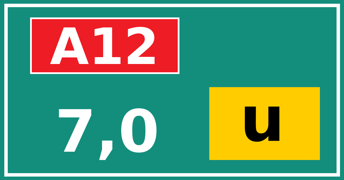 Hectometerbord A12 7,0 letter u