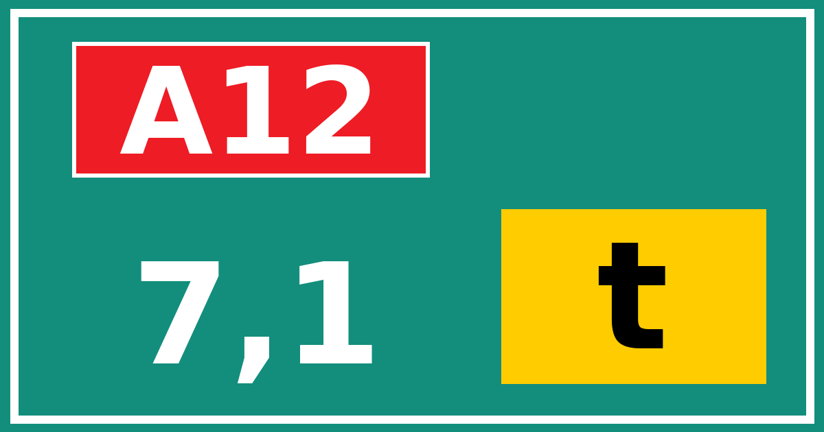 Hectometerbord A12 7,1 letter t