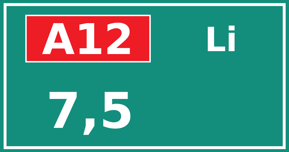 Hectometerbord A12 7,5 zijde Li