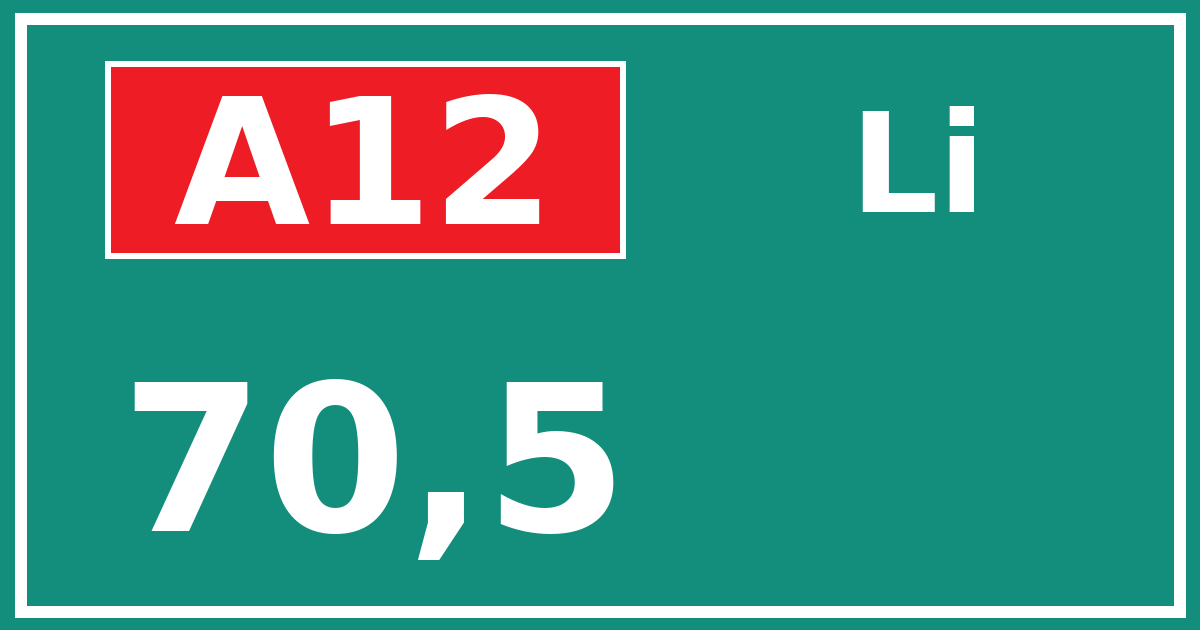 Hectometerbord A12 70,5 zijde Li