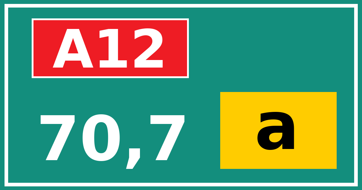Hectometerbord A12 70,7 letter a