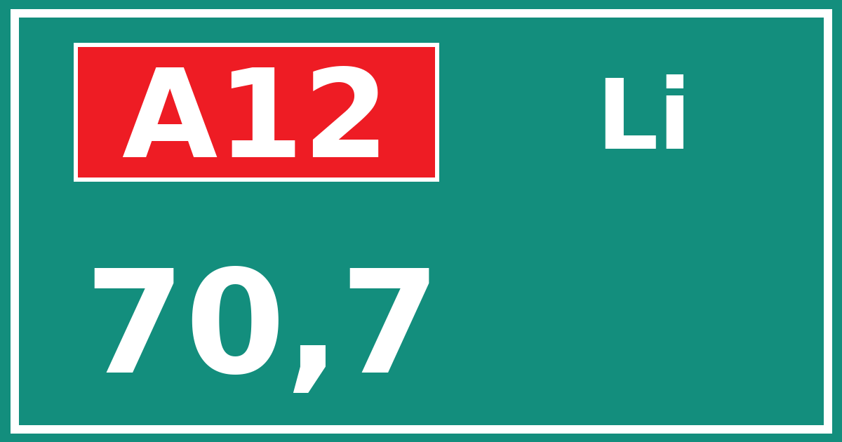 Hectometerbord A12 70,7 zijde Li