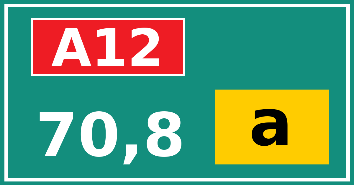 Hectometerbord A12 70,8 letter a