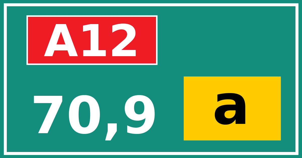 Hectometerbord A12 70,9 letter a
