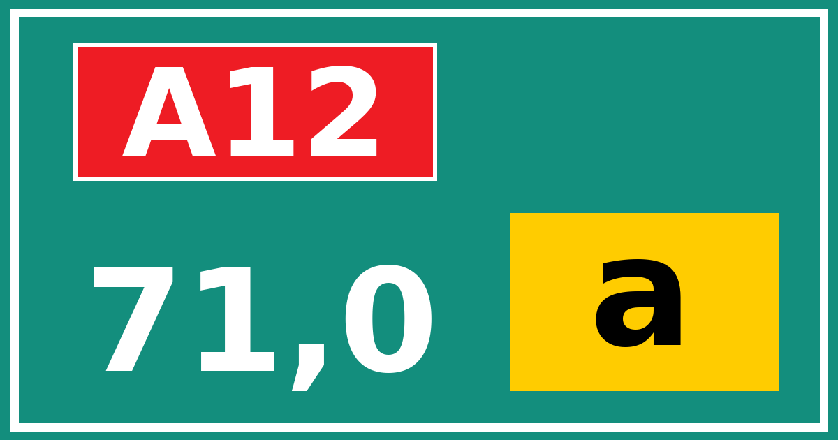 Hectometerbord A12 71,0 letter a