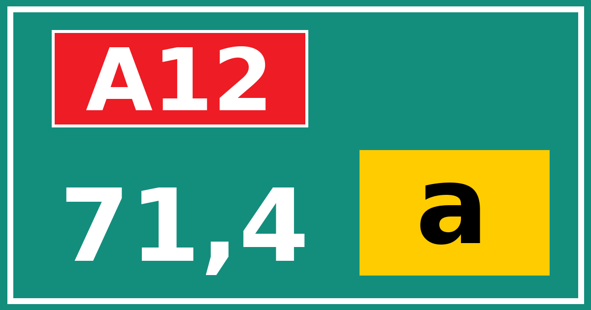 Hectometerbord A12 71,4 letter a