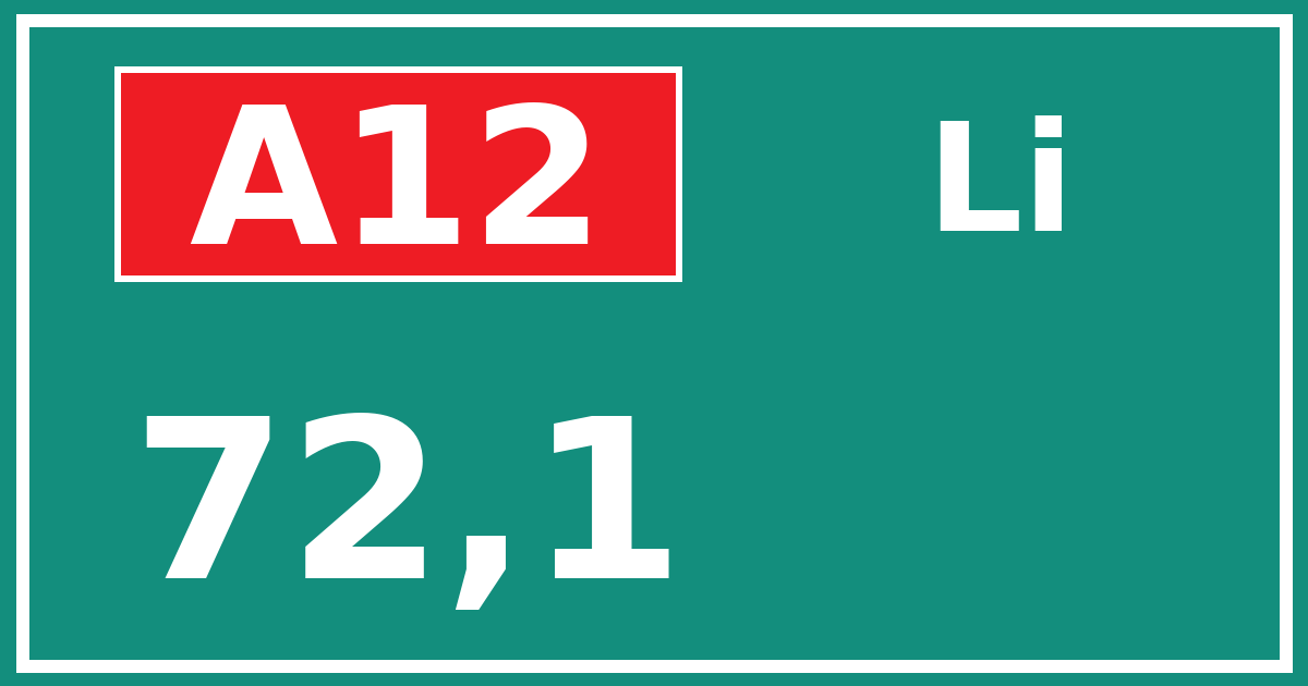 Hectometerbord A12 72,1 zijde Li