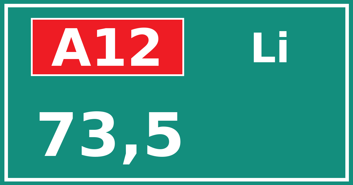 Hectometerbord A12 73,5 zijde Li
