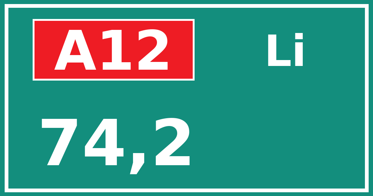 Hectometerbord A12 74,2 zijde Li