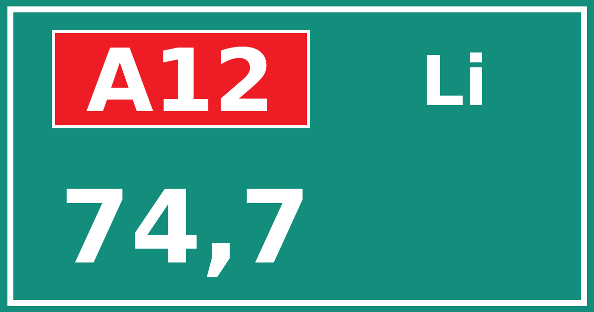 Hectometerbord A12 74,7 zijde Li