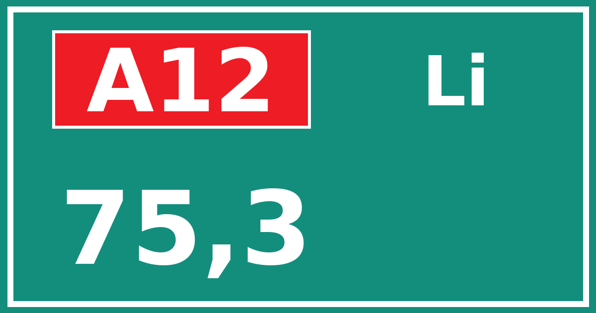 Hectometerbord A12 75,3 zijde Li