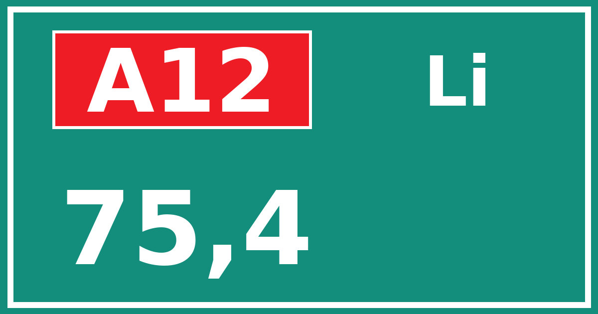 Hectometerbord A12 75,4 zijde Li