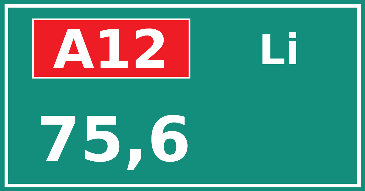 Hectometerbord A12 75,6 zijde Li