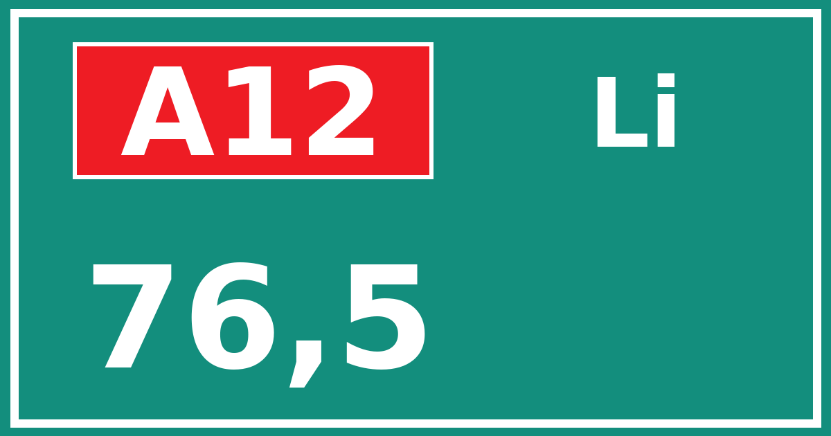 Hectometerbord A12 76,5 zijde Li