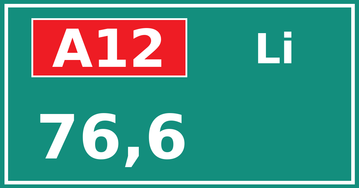 Hectometerbord A12 76,6 zijde Li