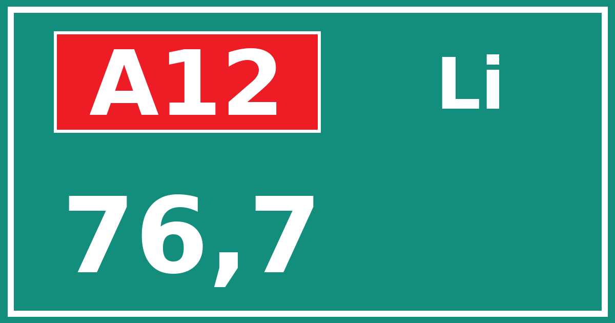 Hectometerbord A12 76,7 zijde Li
