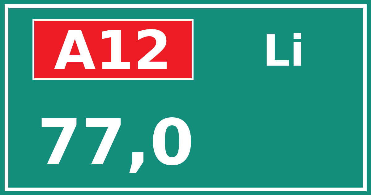 Hectometerbord A12 77,0 zijde Li