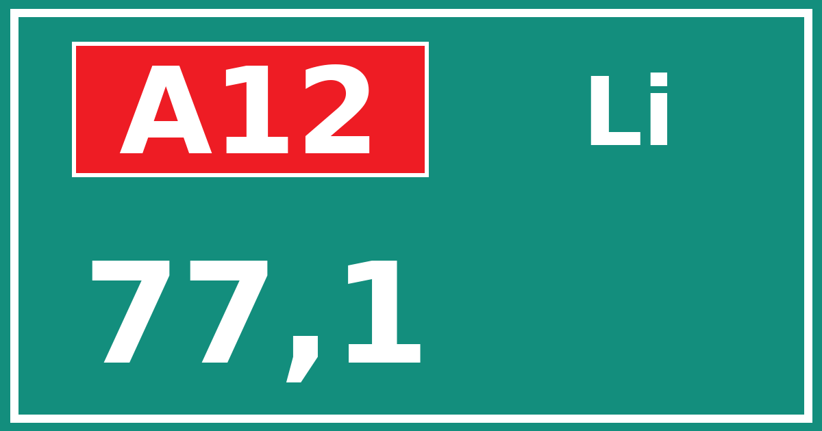 Hectometerbord A12 77,1 zijde Li