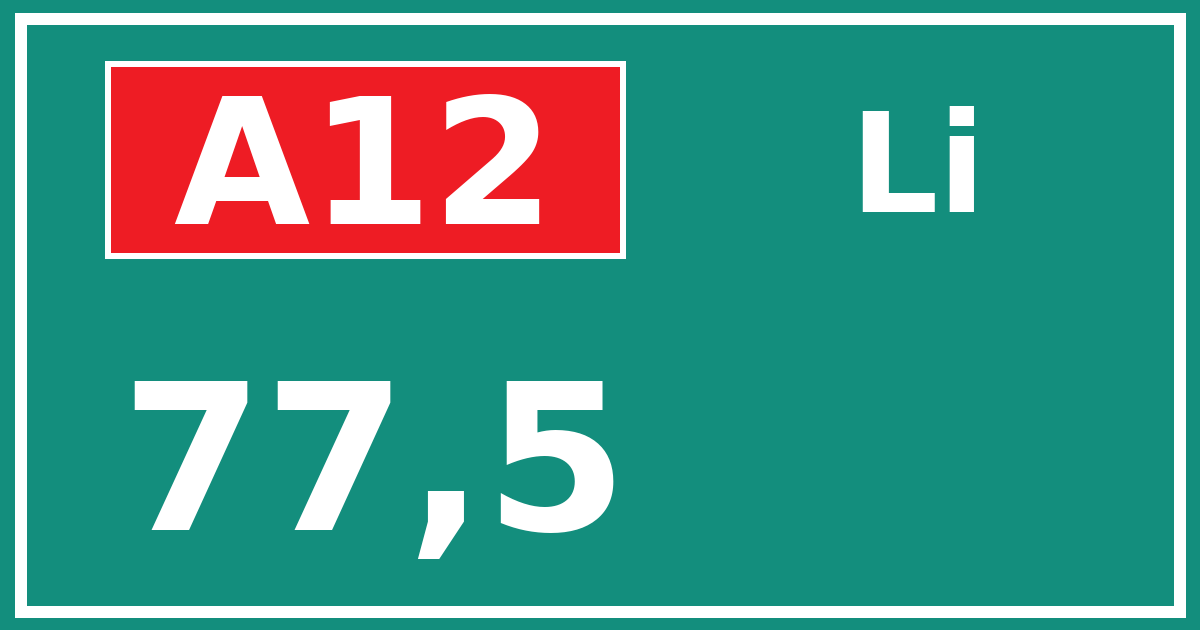 Hectometerbord A12 77,5 zijde Li