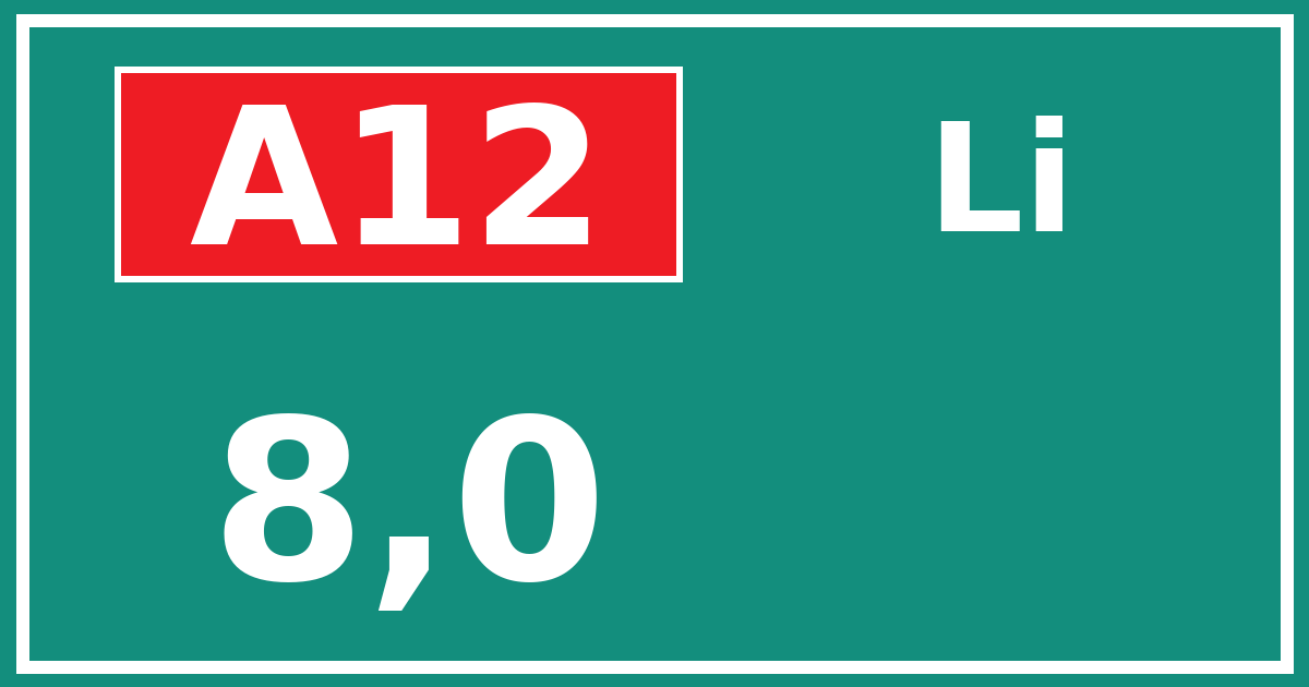 Hectometerbord A12 8,0 zijde Li