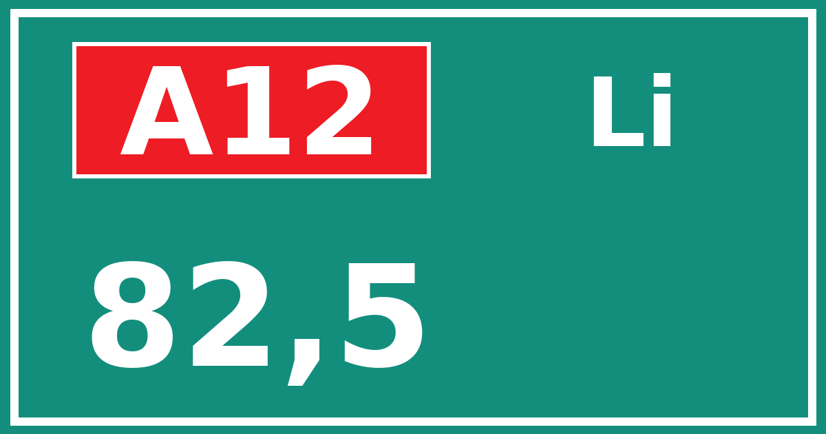 Hectometerbord A12 82,5 zijde Li