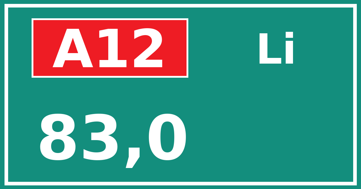 Hectometerbord A12 83,0 zijde Li
