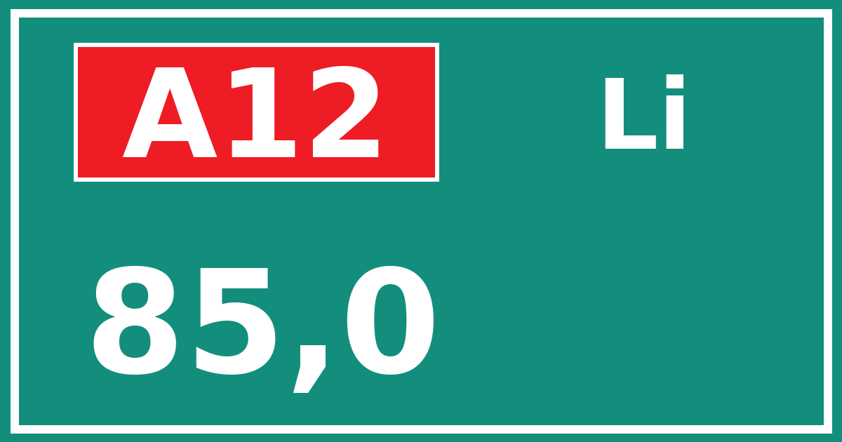 Hectometerbord A12 85,0 zijde Li