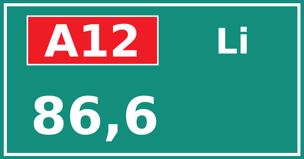Hectometerbord A12 86,6 zijde Li