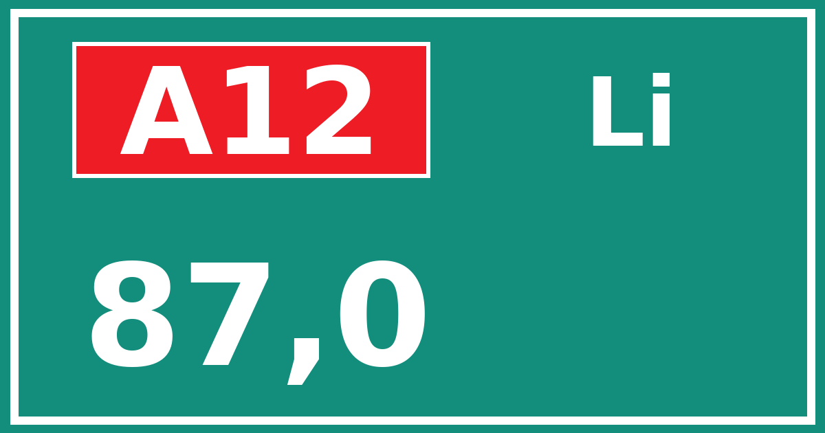 Hectometerbord A12 87,0 zijde Li