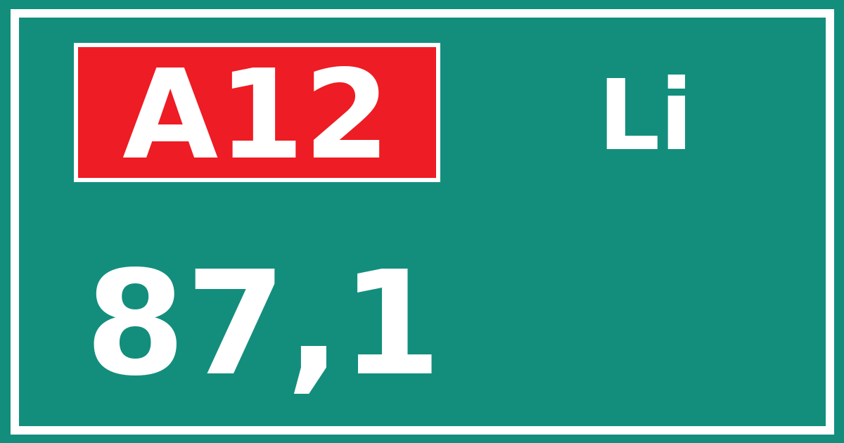 Hectometerbord A12 87,1 zijde Li