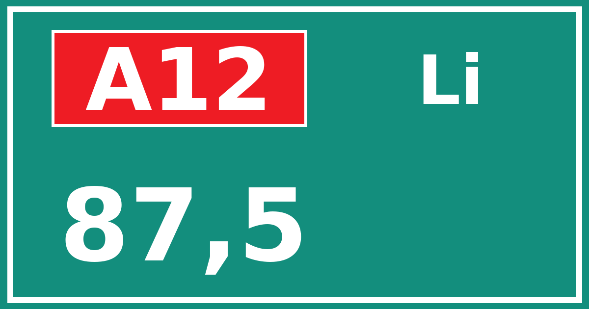 Hectometerbord A12 87,5 zijde Li