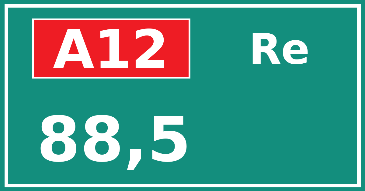 Hectometerbord A12 88,5 zijde Re
